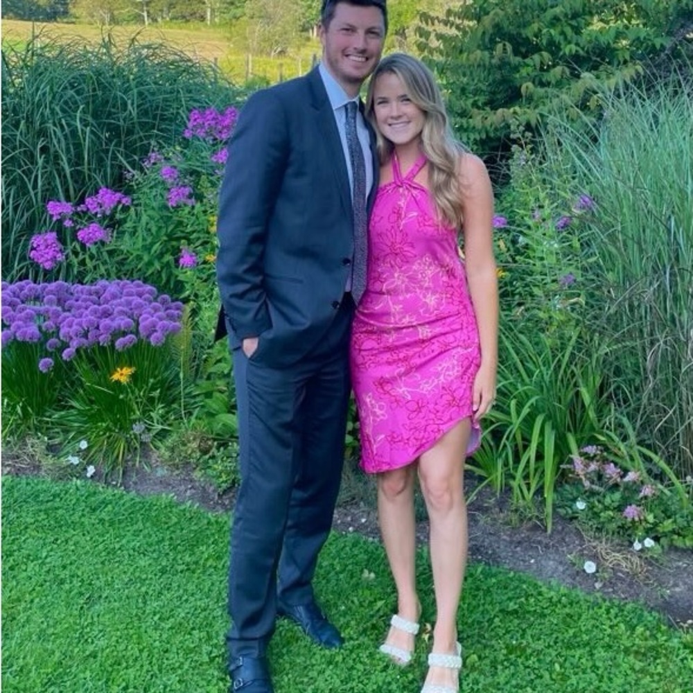 Astr fuchsia Midi Dress with floral design worn once